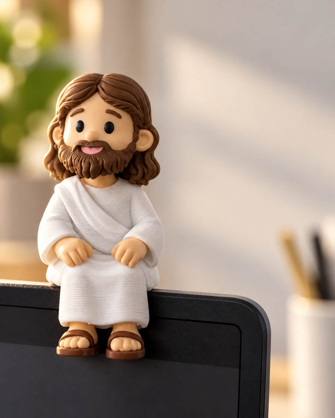 Pequeno Jesus sobre o monitor